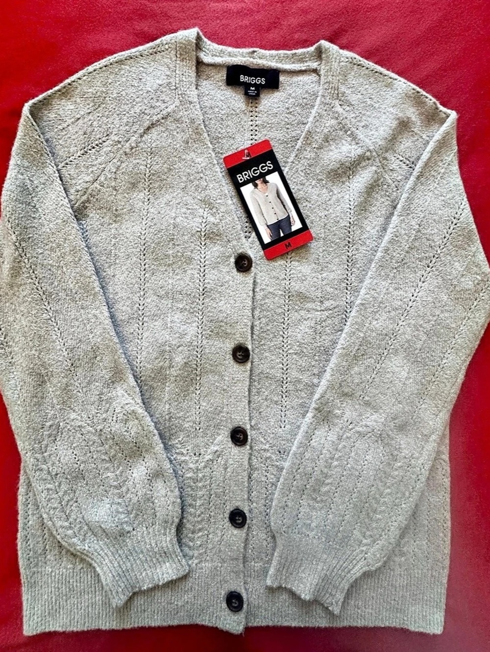 BRIGGS Button Front Cardigan in Gray Size Medium NWT